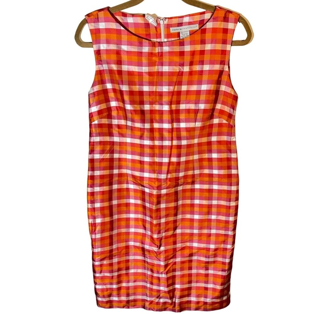 natural instincts sleeveless dress plaid orange red zip up back slit back READ